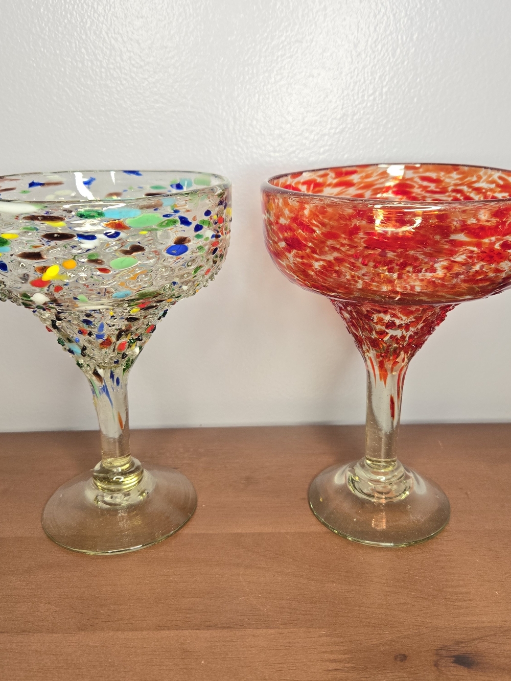 2 Mexican Margarita Glasses Colorful, Textured 10-11 Oz Stemmed Glasses